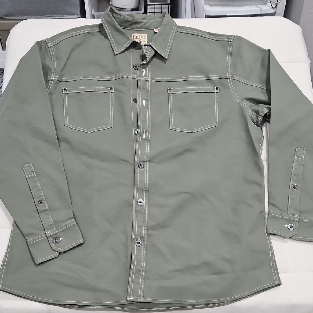 Redhead Brand Olive Heavy Duty  Casual Button-Down Shirt NWT XXL